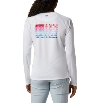 Columbia Ženske Majice S Kapuljačom - Tidal PFG Fish Flag Long Sleeve Bijele Crvene | CHSP-26897